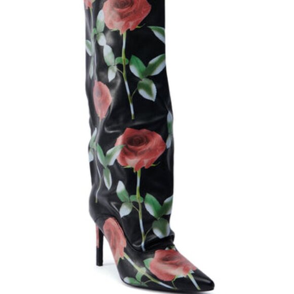 AZALEA WANG " ROSE GARDEN " BLACK AND FLORAL STILETTO ( BRAND NEW !!!!! - Picture 1 of 7